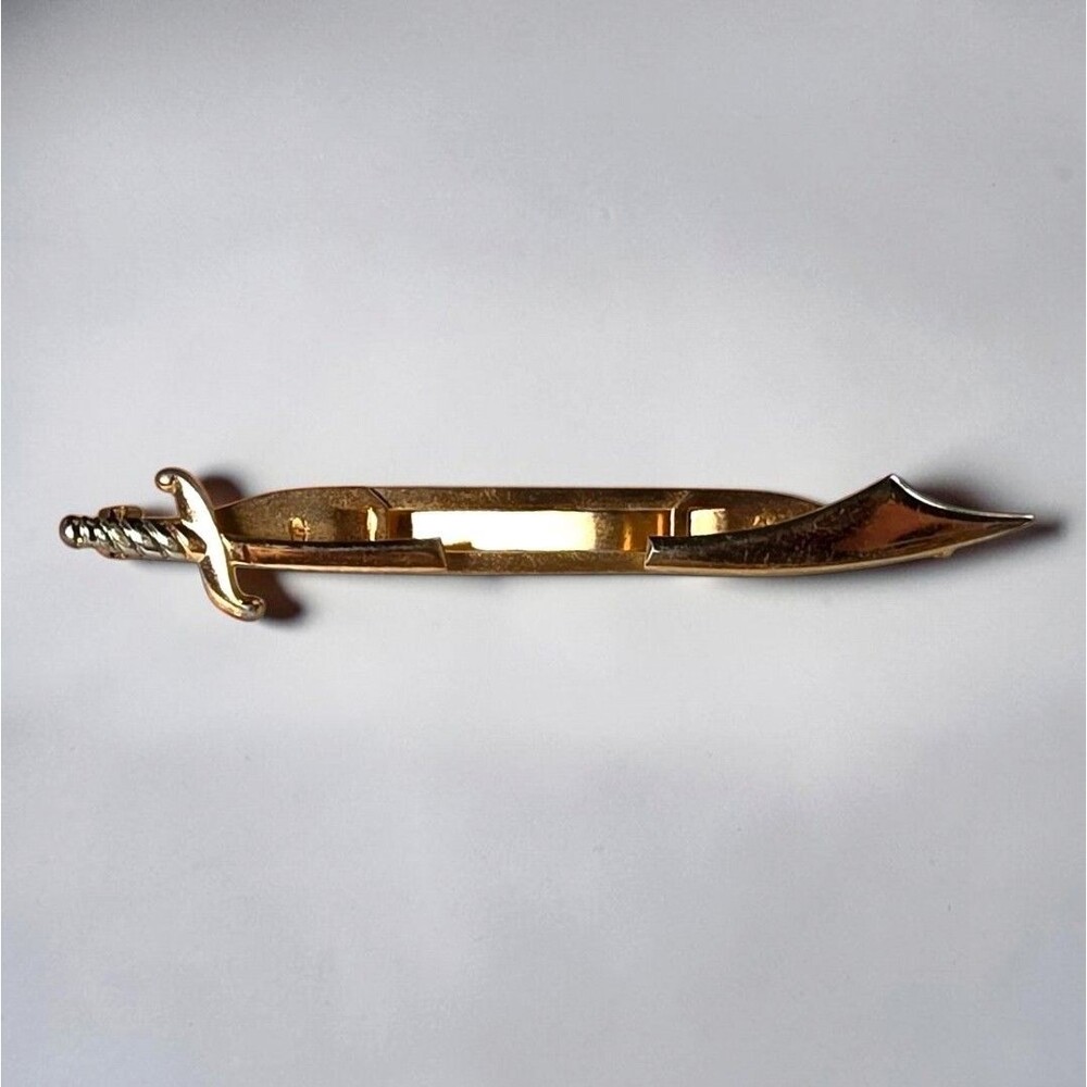 Vintage Anson Scimitar Sword Tie Clip Gold Tone Mid Century Illusion Patent 50s